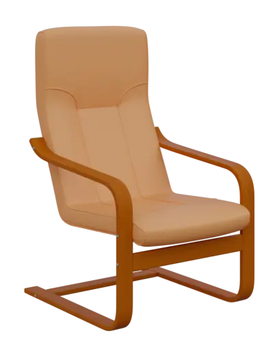 BO - 1 křeslo, dřevěná kostra, moření třešeň, koženka HOLY P1, meruňková